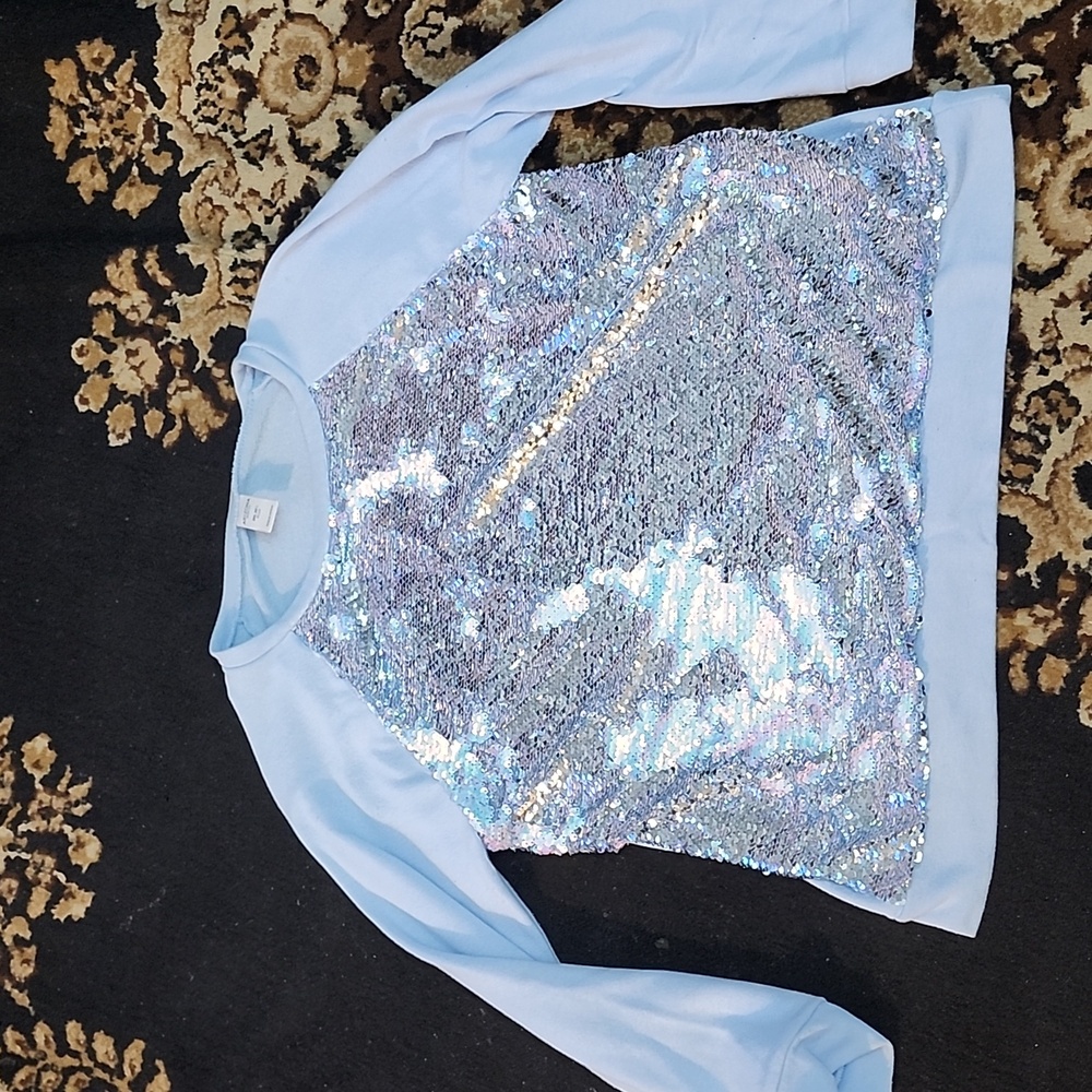 Girl's Plus Arizona Jean Company Light Blue Sequin Sweatshirt; 2XL (20.5)